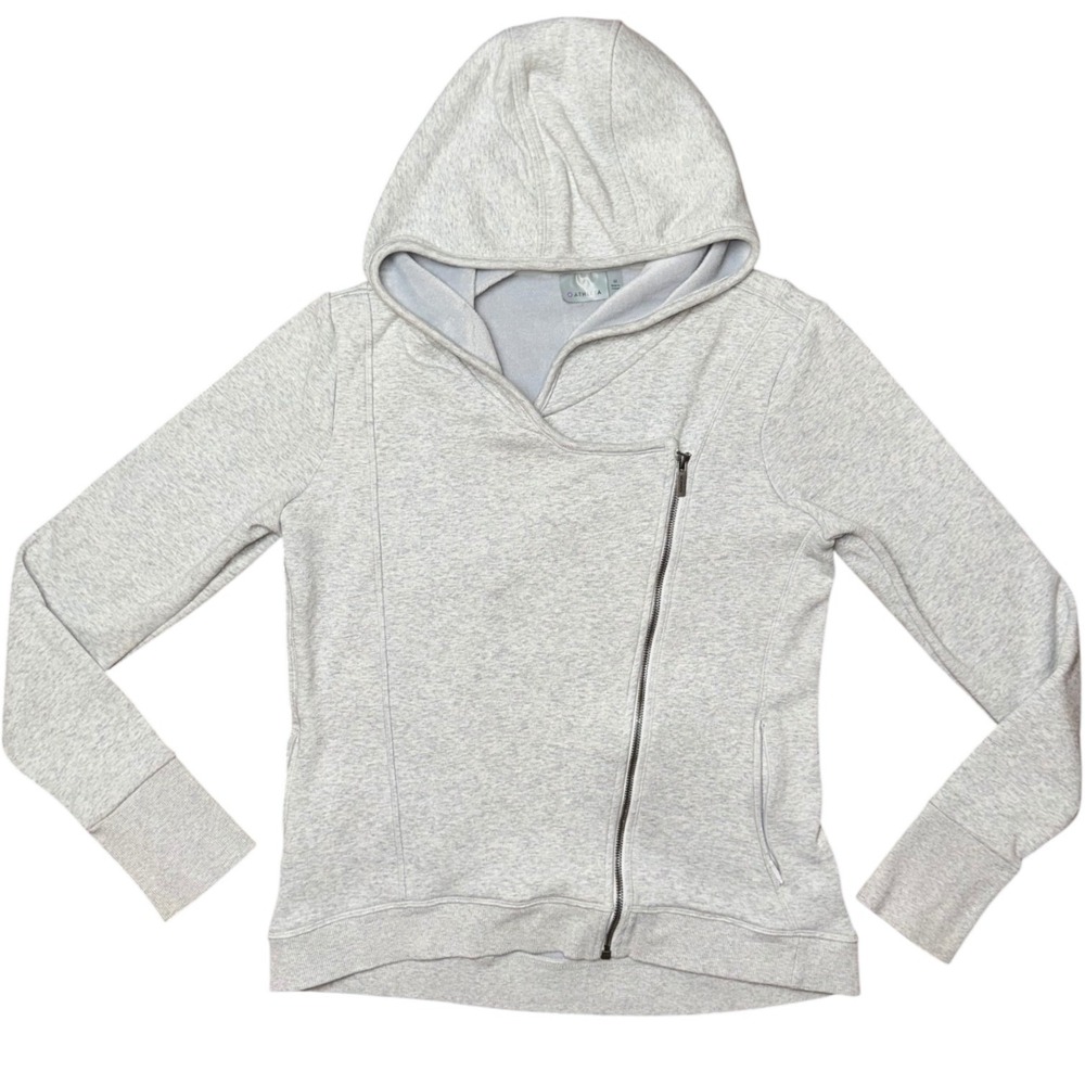 Athleta Womens Asymmetric Zip Hoodie Grey Fleece Lined Thumbhole Sweatshirt M